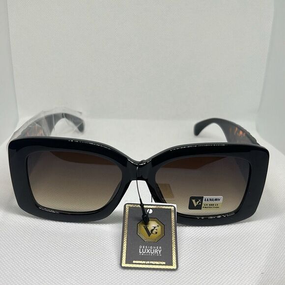 VG Women’s Tortoise Quilted Pattern Rhinestone Sunglasses - Picture 3 of 3